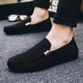 Men's Solid Canvas Loafers, Casual Comfy Slip On Shoes Flat Shoes For Men's Outdoor Footwear